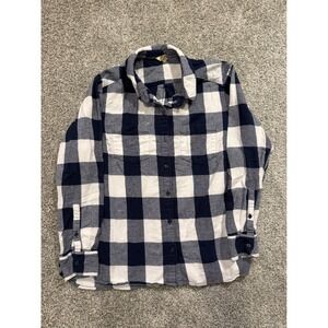 Woolrich Shirt Womens XXL Navy White Plaid Flannel Long Sleeve Button Up